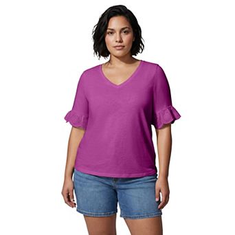 Avenue Women's Plus Size Eyelet Trim Top