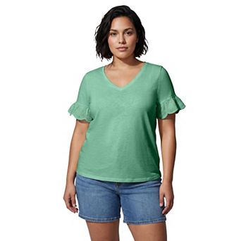 Avenue Women's Plus Size Eyelet Trim Top