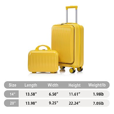 Merax 2Piece Luggage Set: 20" Hard Shell Suitcase 14" Cosmetic Case with Front Opening Design