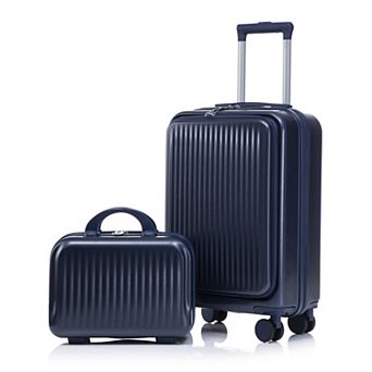 Merax 2 pc Luggage Set: 20" Hard Shell Suitcase 14" Cosmetic Case with Front Opening Design