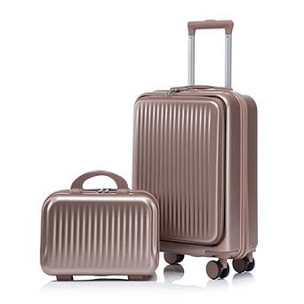 Merax 2 pc Luggage Set: 20" Hard Shell Suitcase 14" Cosmetic Case with Front Opening Design
