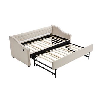 Merax Twin Velvet Daybed with Trundle USB Charging Port & Side Pockets