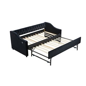 Merax Twin Velvet Daybed with Trundle USB Charging Port & Side Pockets