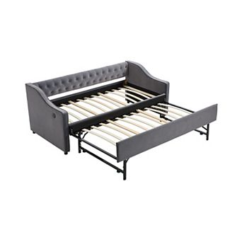 Merax Twin Velvet Daybed with Trundle USB Charging Port & Side Pockets