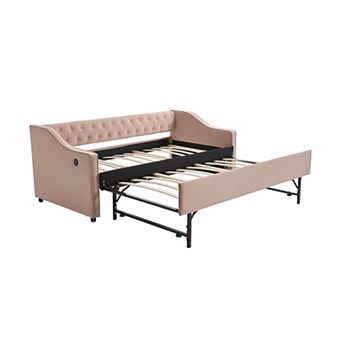 Merax Twin Velvet Daybed with Trundle USB Charging Port & Side Pockets