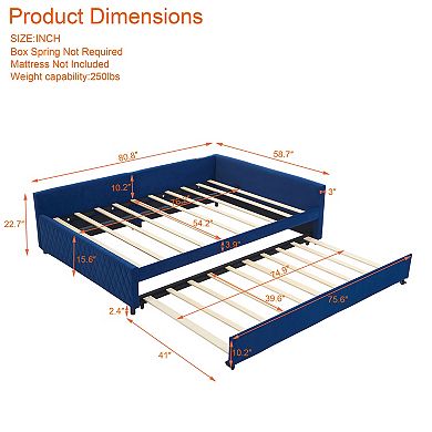 Merax L Shaped Velvet Corner Daybed with Pull Out Trundle, Modern Diamond Grid Sofa Bed