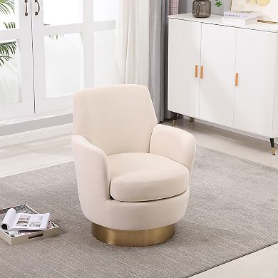 Merax 360° Swivel Accent Chair with Teddy Fabric, Solid Wood Frame & Pocket Springs