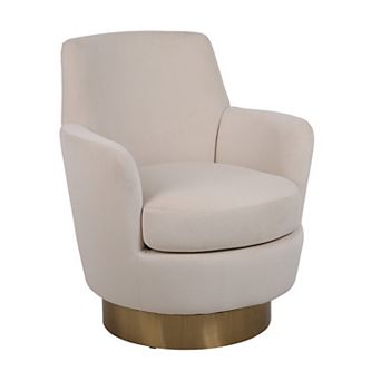 Merax 360° Swivel Accent Chair with Teddy Fabric, Solid Wood Frame & Pocket Springs