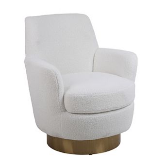 Merax 360° Swivel Accent Chair with Teddy Fabric, Solid Wood Frame & Pocket Springs