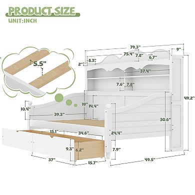 Merax Twin Size Daybed With Storage Drawers, Retro Style Daybed For Bedroom