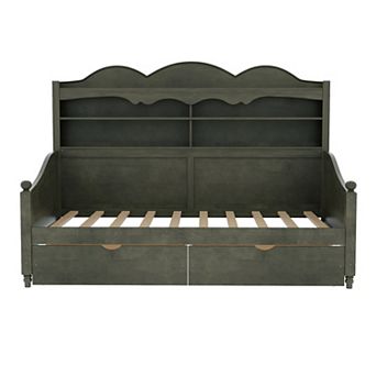 Merax Twin Size Daybed With Storage Drawers, Retro Style Daybed For Bedroom