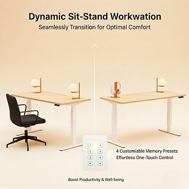 KSIZUIS 32" Electric Standing Desk - 4 Memory Height Settings, Adjustable Sit-Stand, Light Walnut
