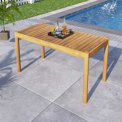 Merax Classic Outdoor Patio Dining Table Solid Acacia Wood, Light Teak Finish