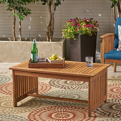 Merax Acacia Wood Outdoor Coffee Table, Rectangular Patio Coffee Table for Outside Garden Patio