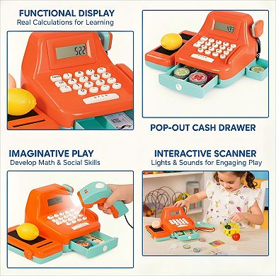 Interactive Cash Register Toy with Scanner Sounds and Play Money
