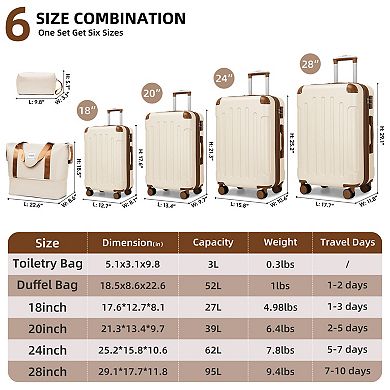 Merax 6Piece Expandable ABS Hardside Luggage Set with TSA Lock & Travel Bags