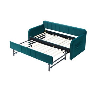 Merax Twin Size Wood Daybed with Trundle, Solid Pine Wood + MDF Frame Modern Sofa Bed