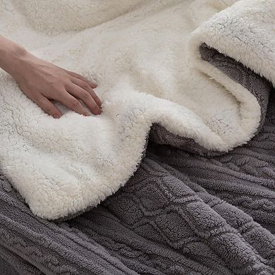 Winter Sherpa Comforter Set Queen, Reversible Fluffy Warm Boho Tufted Grey