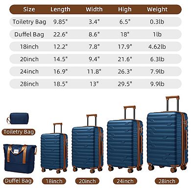 Merax 5Piece Expandable ABS Hardside Luggage Set with Weekender & Toiletry Bag