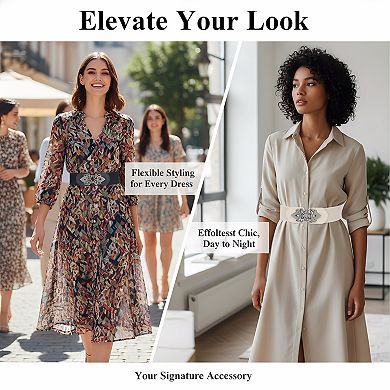 Wide Elastic Waist Belt 4 Pack Vintage Stretch with Retro Buckle