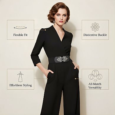 Wide Elastic Waist Belt 4 Pack Vintage Stretch with Retro Buckle