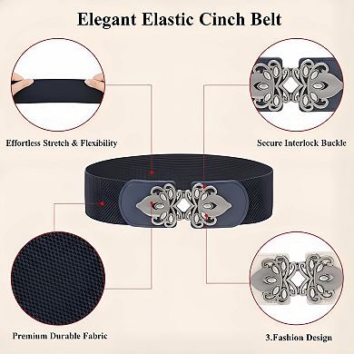 Wide Elastic Waist Belt 4 Pack Vintage Stretch with Retro Buckle