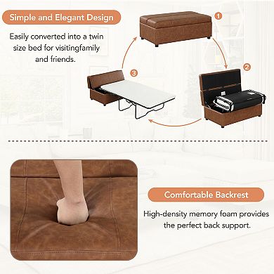 Merax Twin Size Folding Ottoman Sleeper Bed with Mattress Convertible Guest Bed