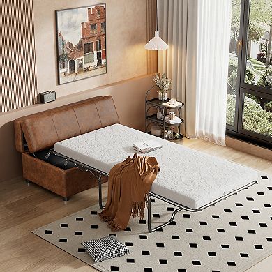 Merax Twin Size Folding Ottoman Sleeper Bed with Mattress Convertible Guest Bed