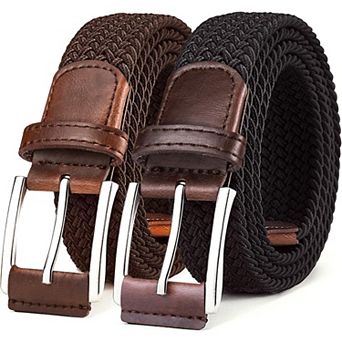 Stretch Braided Web Belt 2 Pack Elastic for Casual Golf Jeans