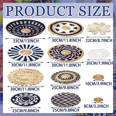 KSIZUIS 15-Pc Handwoven Seagrass Wall Set - Boho Rustic Hanging Baskets in Classic Blue