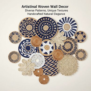 KSIZUIS 15-Pc Handwoven Seagrass Wall Set - Boho Rustic Hanging Baskets in Classic Blue