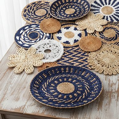 KSIZUIS 15-Pc Handwoven Seagrass Wall Set - Boho Rustic Hanging Baskets in Classic Blue