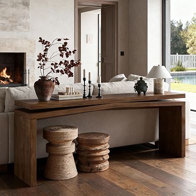 Merax 65" Rustic Farmhouse Console Table, Solid Wood Veneer with Sled Base