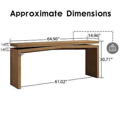 Merax 65" Rustic Farmhouse Console Table, Solid Wood Veneer with Sled Base
