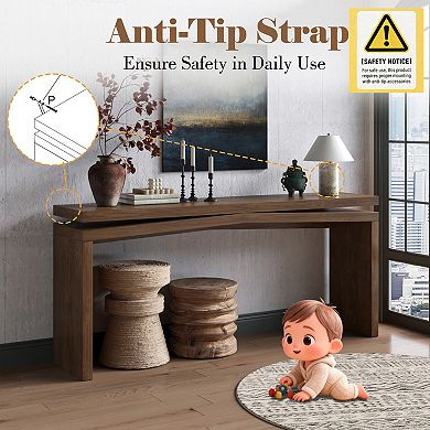 Merax 65" Rustic Farmhouse Console Table, Solid Wood Veneer with Sled Base