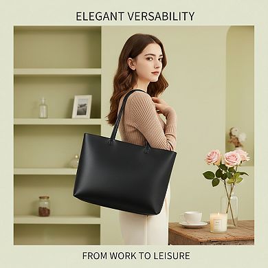 Zipper Tote Bag Faux Leather Shoulder Satchel for Casual Work