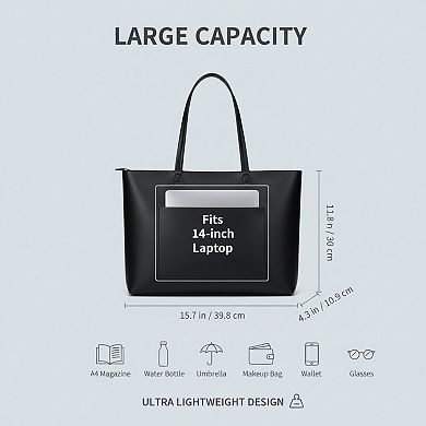 Zipper Tote Bag Faux Leather Shoulder Satchel for Casual Work