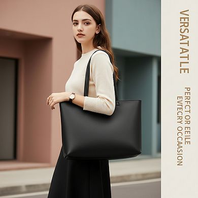 Zipper Tote Bag Faux Leather Shoulder Satchel for Casual Work