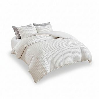 Ultra Soft Washed Microfiber Duvet Cover, King 3 pc White Boho Striped Set