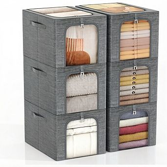 KSIZUIS Metal-Frame Storage Bin with Window - 6-Pack 40L Stackable Sweater Box, Clear Lid