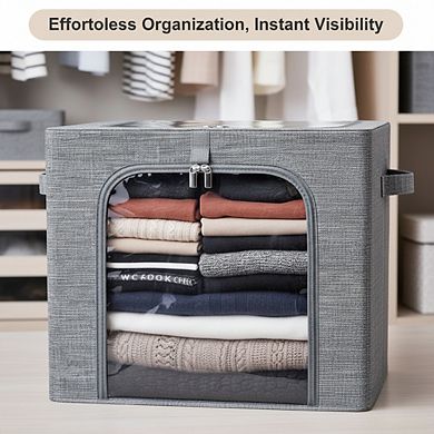 KSIZUIS Metal-Frame Storage Bin with Window - 6-Pack 40L Stackable Sweater Box, Clear Lid