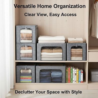 KSIZUIS Metal-Frame Storage Bin with Window - 6-Pack 40L Stackable Sweater Box, Clear Lid