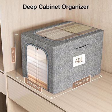 KSIZUIS Metal-Frame Storage Bin with Window - 6-Pack 40L Stackable Sweater Box, Clear Lid