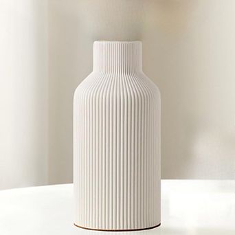 White Ceramic Flower Vase, Minimalist Decor, Modern Home Decorative Vase, Small Pampas(8 in)