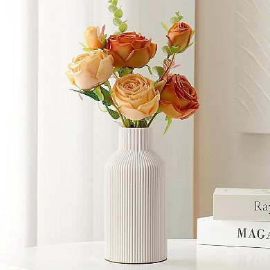 White Ceramic Flower Vase, Minimalist Decor, Modern Home Decorative Vase, Small Pampas(8 in)
