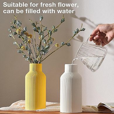 White Ceramic Flower Vase, Minimalist Decor, Modern Home Decorative Vase, Small Pampas(8 in)