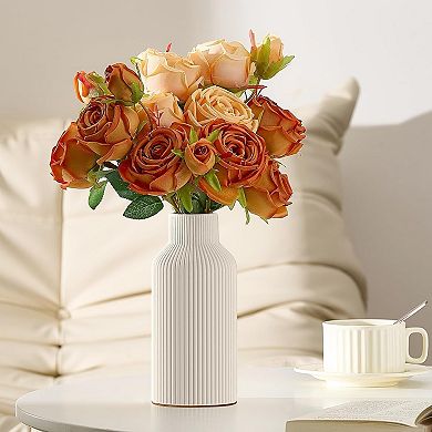 White Ceramic Flower Vase, Minimalist Decor, Modern Home Decorative Vase, Small Pampas(8 in)