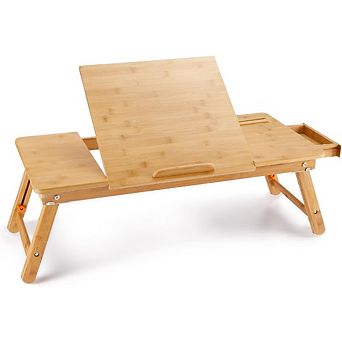 KSIZUIS Bamboo Adjustable Lap Desk - 7-Tilt Angles & 4 Latches, Large 27.95"x13.8" Foldable Tray