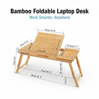 KSIZUIS Bamboo Adjustable Lap Desk - 7-Tilt Angles & 4 Latches, Large 27.95"x13.8" Foldable Tray