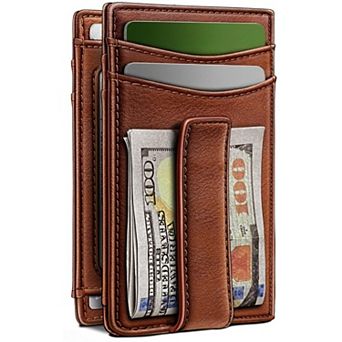 KSIZUIS Magnetic Closure Wallet - Slim Genuine Leather Front Pocket Design, Holds 12 Cards & Money C